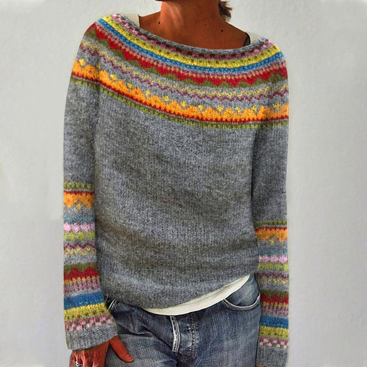 SYLVIE | Pull Maille Empiècement Arc-en-ciel Sylvie