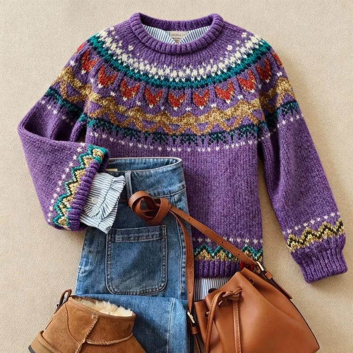 SYLVIE | Pull Jacquard Violet Chaleureux Aveline
