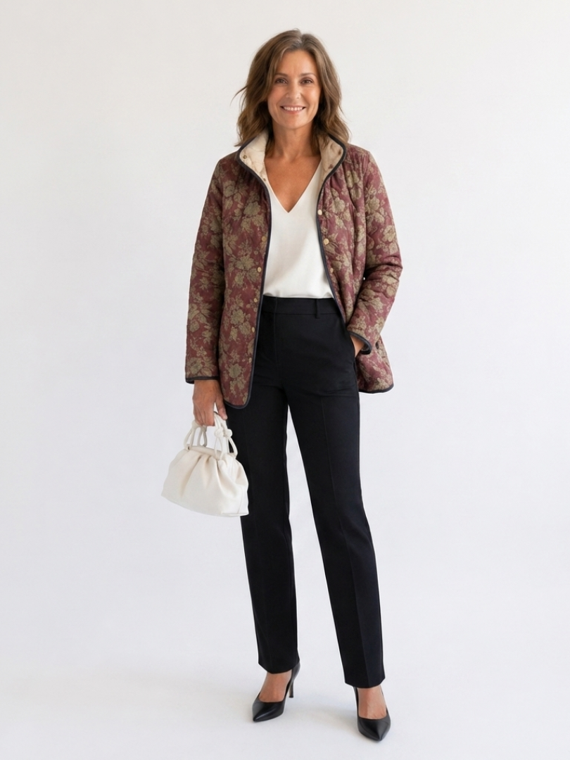 SYLVIE | Veste Matelassée Damas Prune Sophie
