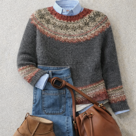 SYLVIE | Pull Maille Empiècement Terracotta Monique