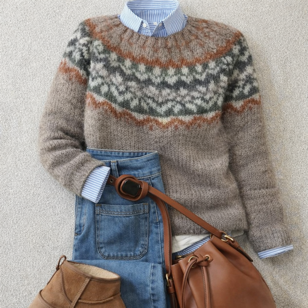 SYLVIE | Pull Jacquard Taupe Intemporel Amélie