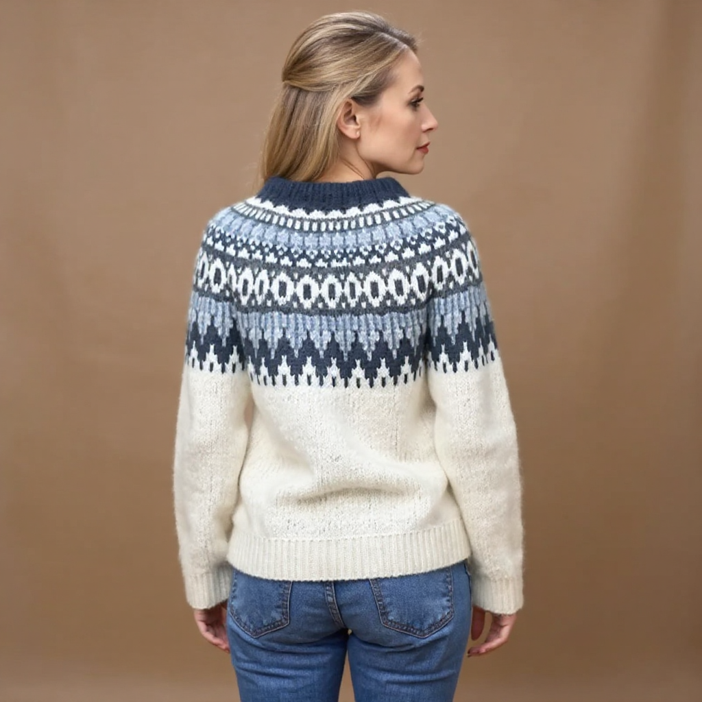 SYLVIE | Pull Maille Écru Empiècement Marine Pauline